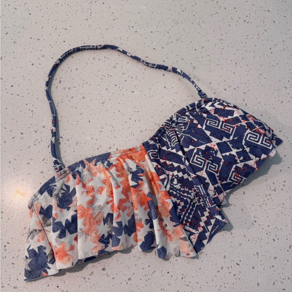 BP Blue and Orange Patterned Bikini Top